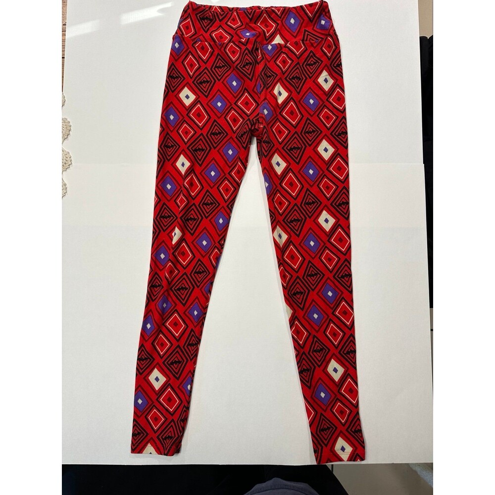 LuLaRoe Halloween Leggings OS Red Geometric Diamonds Abstract Bats Buttery Soft